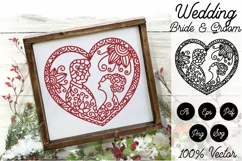Wedding Bride and Groom in Heart Shape Paper Cut Template Product Image 1