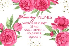 Pink Peonies Watercolor Floral Clipart Product Image 1