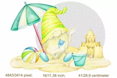 Watercolor Summer Gnomes Clipart, Beach Gnomes PNG, birthday Product Image 2