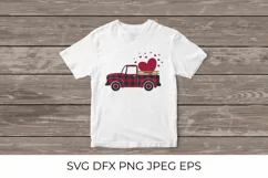 Valentines retro truck SVG. Red buffalo plaid pattern Product Image 3