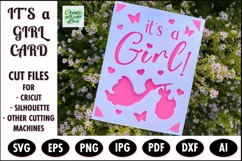 Its a Girl Baby Shower Insert Card, SVG template, Paper cut Product Image 1