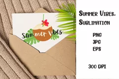 Summer Vibes Sublimation PNG, coconut JPG. Product Image 1