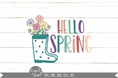 Hello Spring svg, Floral Rain Boots, Farmhouse svg Product Image 4