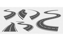 Bending roads. Driving asphalt strip road, curve highway or Product Image 1