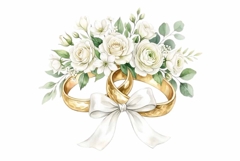 Watercolor gold wedding rings white flowers Product Image 1