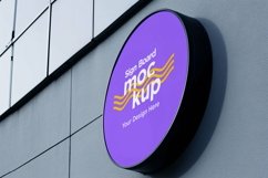 rounded Sign Board Mockup on Building Wall Product Image 1