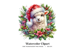 Fuzzy Lamb Wreath Clipart PNG Santa Hat Sheep Christmas Art Product Image 1