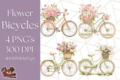 Bicycle with Flowers PNG, Pastel Spring Floral Bike Clipart Product Image 1
