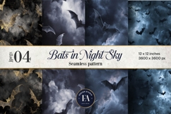 Bats Night Sky Pattern, Dark Gothic Bat Seamless Paper Product Image 1