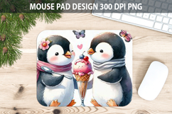 Watercolor Penguin Mouse Pad Sublimation - Valentines PNG Product Image 1