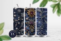 Navy Crystal Embroidery | Luxury Denim Fabric Texture Product Image 2