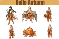 Hello Autumn Watercolor Clipart Bundle, Fall Leaves Pumpkin Product Image 12