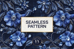 Navy Crystal Embroidery | Luxury Denim Fabric Texture Product Image 3