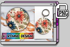 Glittery Summer Bloom Round Design Sublimation Keychain PNG Product Image 1