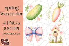 Pastel Watercolor Spring Clipart, Cheerful Floral Png Design Product Image 1