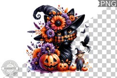 Halloween Cat Flowers Sublimation - Clipart PNG Design Product Image 1