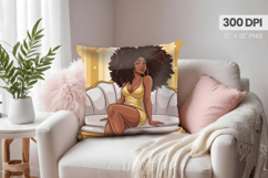Afro Girl /Woman braided hair Pillow Design, Black Queen PNG Product Image 1