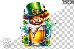 St. Patrick&#039;s day Highland Cow - Clipart Sublimation PNG Product Image 1