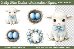 Baby Blue Easter Watercolor Clipart PNG Product Image 1