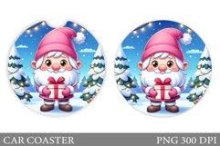 Christmas Gnome Car Coaster. Christmas Car Coaster Design Product Image 1