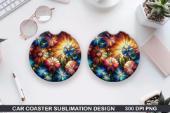 Flower Car coaster sublimation, Summer Coaster PNG Design Product Image 1