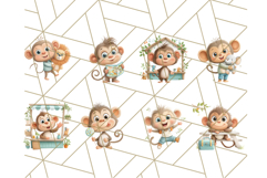 Zoo Monkeys Clipart, Cute Cartoon Jungle Monkeys PNG Product Image 5