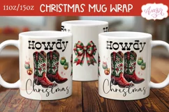 Howdy Chirstmas mug wrap PNG, Western Christmas coffee mug Product Image 3