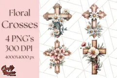 Faith Cross PNG with Flowers, Watercolor Religious Art Print Product Image 1