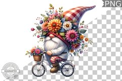 Floral Crown Gnome Rides A Bike Sublimation Clipart Design Product Image 1
