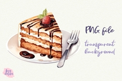Cream Strawberry Cake Slice PNG Sublimation Baking Clipart Product Image 1