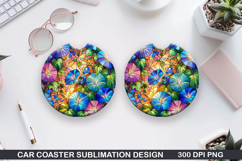 Flower Car Coaster Sublimation| Summer Coaster PNG Design Product Image 1