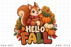 Hello Fall Squirrel and Pumpkin PNG, Cute Autumn Woodland Product Image 4