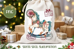 Watercolor Christmas Horse Santa Sack PNG, Kids Gift Bag Product Image 1