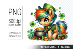 St. Patrick’s Unicorn with Hat Clipart, Sublimation PNG Product Image 1