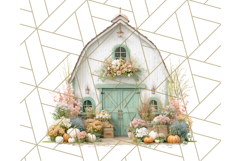 Fall Barn Clipart PNG With Pumpkins and Flowers, Autumn Png Product Image 5