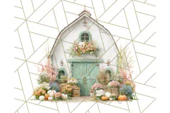 Fall Barn Clipart PNG With Pumpkins and Flowers, Autumn Png Product Image 5