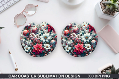 Flowers Car Coaster Sublimation| Christmas Coaster PNG Product Image 1