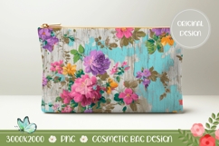 Colorful Flowers Cosmetic Bag, Vintage Cosmetic Bag Design Product Image 1