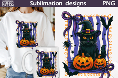 Black Cat Halloween Clipart | Colorful Hot DTF Transfer Product Image 1