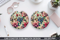 Roses Car Coaster Sublimation| Christmas Coaster PNG Design Product Image 1