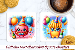 Birthday Food Square Coaster PNG 4x4, Sublimation Design. Product Image 1