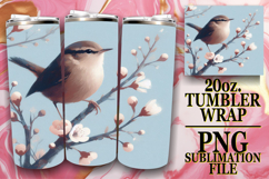 Blissful Sublimation 20oz tumbler wrap, Birds Product Image 1