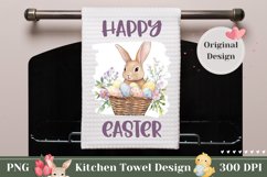 Happy Easter Towel, Watercolor Easter Basket PNG Product Image 1