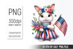 4th Of July Bunny Sublimation Clipart PNG Design Product Image 1
