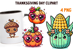 Cute Kawaii Thanksgiving Clipart | Fall Pumpkin Turkey PNG Product Image 1