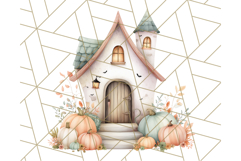 Watercolor Halloween Cottage Clipart, Ghosts &amp; Pumpkins Png Product Image 5