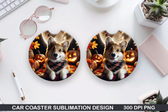 Halloween Dog Car Coaster Sublimation| Halloween Coaster PNG Product Image 1