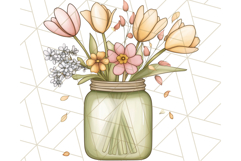 Flowers in Glass Jars PNG, Rustic Floral Watercolor Clipart Product Image 5