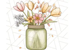 Flowers in Glass Jars PNG, Rustic Floral Watercolor Clipart Product Image 5