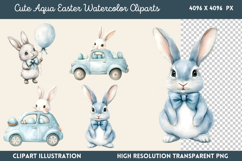 Cute Aqua Easter Watercolor Clipart Bundle PNG Product Image 6